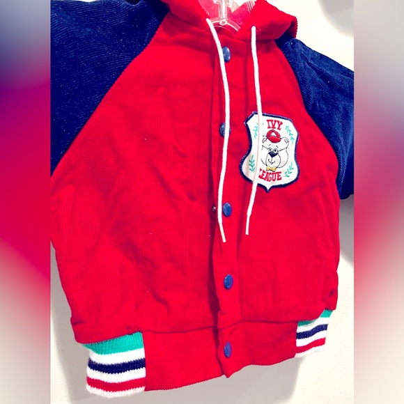 Vintage Baby Bomber Jacket Hoodie 18 Months Red Blue Ivy League 100% Cotton - Picture 4 of 13